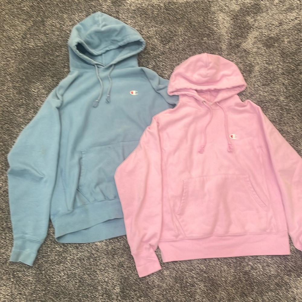 bundle of 2 champion hoodies blue and pink